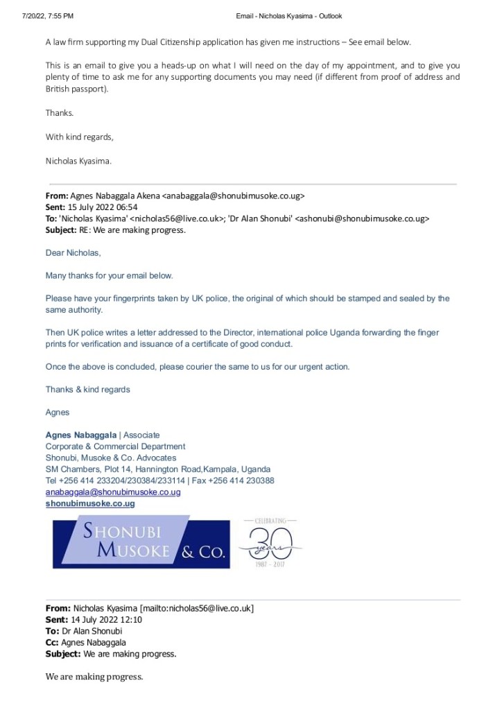 Nicholas Kyasima – Police Finger Prints Valid Worldwide For Visas And Immigration Purposes.