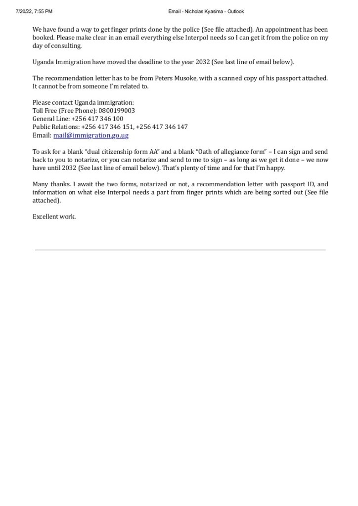 Nicholas Kyasima – Police Finger Prints Valid Worldwide For Visas And Immigration Purposes.
